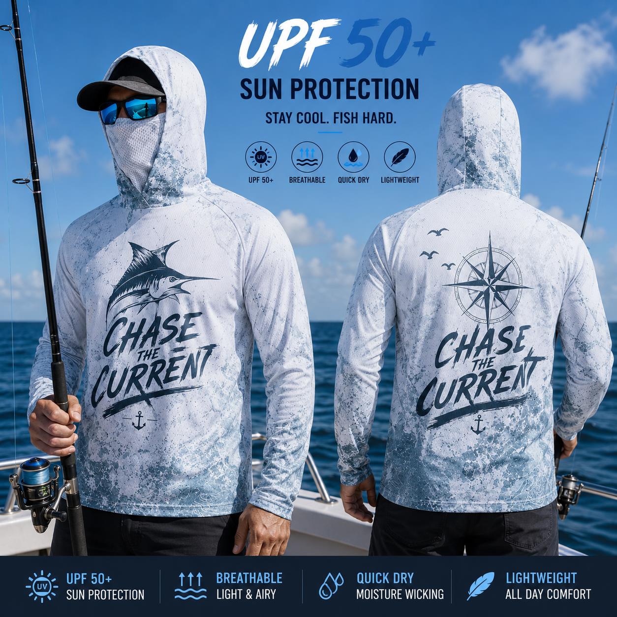 Fishing Mask Sun Protection - قميص صيد للرجال بأكمام طويلة مع