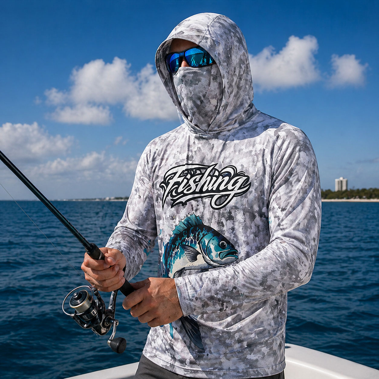 Fishing Mask Sun Protection - قميص صيد للرجال بغطاء للرأس، ملابس